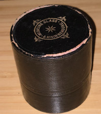 Antique Down Bros 19th C. Minim measure glass in leather covered Cardboard case.
