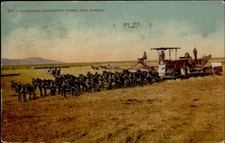 Fresno California harvesting antique horse drawn farm equipment 1909 postcard
