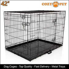 Dog Cage Black 42 inch Puppy Crate XL Cozy Pet Dog Crates Folding Metal Cages