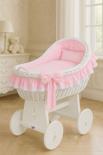 White wicker bassinet with - white,