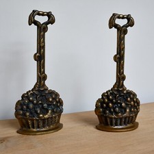 A Pair of 19th C Victorian Wheat Sheaf Flower Basket Brass Door Porters Stops