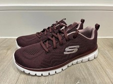 skechers ladies wine mesh memory foam lace up trainers graceful - UK size 5