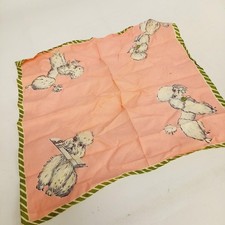 Kitsch Poodle Dog Scarf Handkerchief circa 1950-60s Pink/Green Trim E42