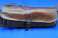 QUALITY ANTIQUE ENGLISH BROWN LEATHER CARTRIDGE BAG MAGAZINE SHOOTING SHOTGUN