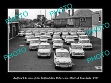OLD POSTCARD SIZE PHOTO OF BEDFORD UK BEDFORDSHIRE POLICE CARS MINI's c1965