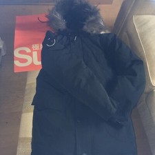 MAN'S SUPERDRY EVEREST PARKER COAT BLACK ARTIC DOWN  REMOVABLE FUR TRIM S £140.