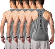 Lave nicole 5 Pack Men's Grey Gym Training Muscle Vests Size XL