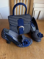 Ruby Shoo Blue White Court Shoes Heels And Matching Handbag Bag UK 6 39