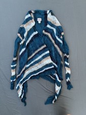 Canyon River Blues Striped Open Knit Waterfall Cardigan Sweater Size L