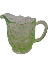 Vintage Glass Pitcher Green Pattern Decorative Clear Jug Dining Collectible