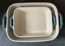 Staub Ceramic Baking Dish Set Of Two Turquoise Approx 8” X 11” & 6”x 8”