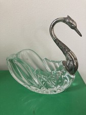 Mid century vintage glass swan with silver plated neck and head from the 1970's.