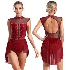 UK Women Shiny Lyrical Contemporary Dance Costume Sleeveless Leotard Dancewear