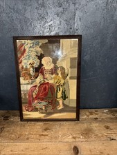Antique Framed Woolwork Of Samuel And Eli Biblical Story