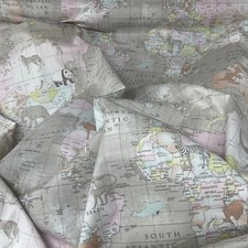 World Map Animals 100% Cotton