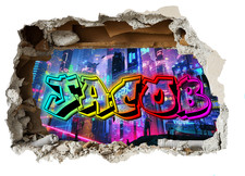 Personalised Graffiti Neon City Decal Kids Bedroom Mural Gaming Wall Art Sticker