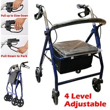 Portable Rollator Mobility Walker Disablity Aid 4 Wheels with Seat Adjustable UK