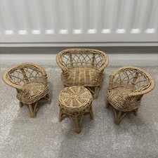 Vintage Mini Wicker Rattan Furniture Doll Size Furniture Chairs & Table
