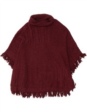 FAT FACE Womens Roll Neck Poncho Jumper UK 14 Large Maroon Flecked Cotton AE09