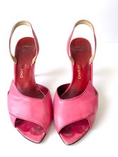 Vintage 80s Pink Leather  Jourdan Slingback Peep Toe Art Heels Size 6/39
