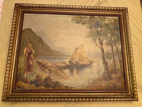 Antique framed oil painting - oil,