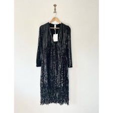 YAS Flapper Sequin Midi Dress UK 10 Black Fringed Long Sleeve Christmas RRP £110