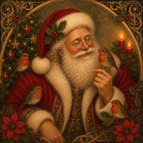 Father christmas with robins - christmas,