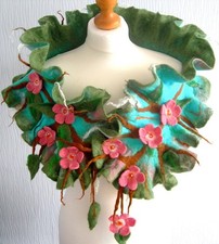 Hand Felted -ART Scarf /wool merino  and silk-sakyra-