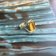 Vintage 9CT Yellow Gold 375 9K Chunky Square Tigers Eye UK M.5 Stone Signet Ring