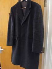 Vintage Dunn & Co Crombie Overcoat Dark Grey Wool Long Coat, Size 36"