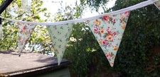 Fabric bunting shabby chic, pink and white, floral and stripes, nursery decor