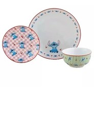 Disney Lilo & STITCH Pink Dinner Plate Side Dish & Bowl 3 Piece Set