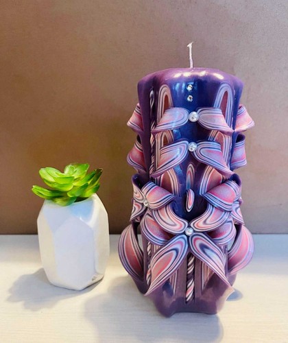 Purple lilac carved candle - purple,