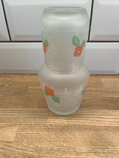 Vintage Avon Bedside Water Carafe Jug and Glass Set  Rose Design Frosted