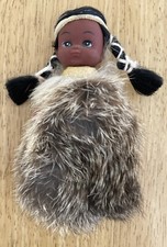 Vintage Native American Indian Girl  Doll With Fur Outfit. Stands 10cm (4”) High