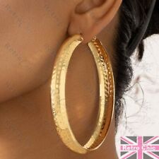 LARGE round HOOP EARRINGS big GOLD FASHION hammered hoops TEXTURED beat metal 