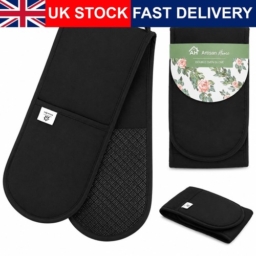 Black double oven gloves heat - black,
