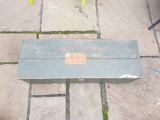 a vintage British army large wooden storage crate dated 1955
