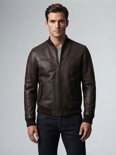 Men brown bomber - men's, leather