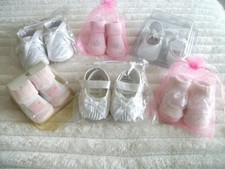 Job Lot Baby Satin Effect Shoes/Boot/Socks Christening Newborn Sze 0-3 Mths BNIP