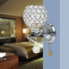 Modern Indoor Chrome Crystal Wall Light Lamp Sconce Corridor Bedroom With Switch