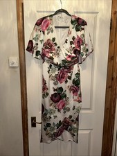 Coast Floral Faux Wrap Dress With Cape Top And Flutter Sleeves Size 10 BNWT