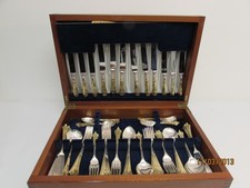 (ref1H) 61 pce Sheffield Silver Plate and Gilt Cutlery Canteen Set Equine design