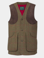 Alan Paine Mens 100% Wool Tweed Shooting Fit Water Repellent Waistcoat Vest Sage