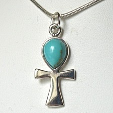 Small Ankh Pendant 925 Silver Turquoise Egyptian Cross of Life Protection Reiki
