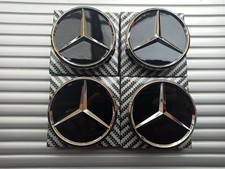 4x Mercedes Black Alloy Wheel Centre Hub Caps 75mm A B C E S M Class ML CLA GLA
