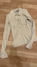 Self-portrait Sand Lurex Stripe Shirt Gold Size 8 New