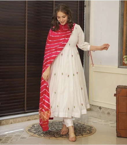 Women white chanderi flared - white,