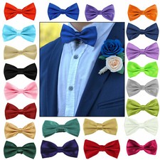 Pre Tied Smart Bow Tie Mens Satin Dickie Fancy Dress Wedding Plain Solid Colors