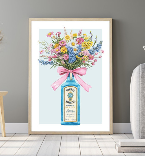 Gin bottle with - with, flowers